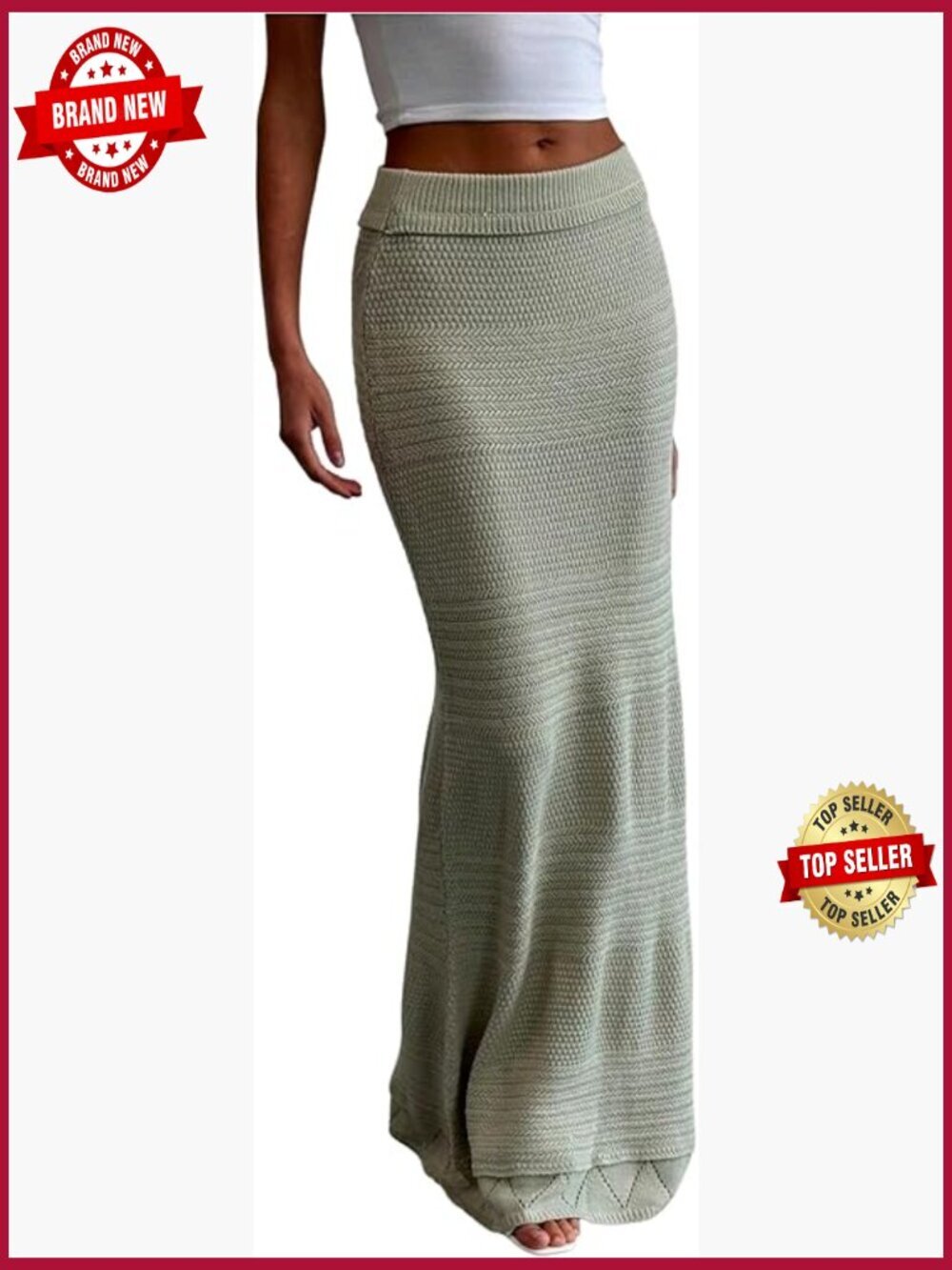 Knitted Bodycon Maxi Skirt Elastic Waist Low Rise Summer Long Skirt
